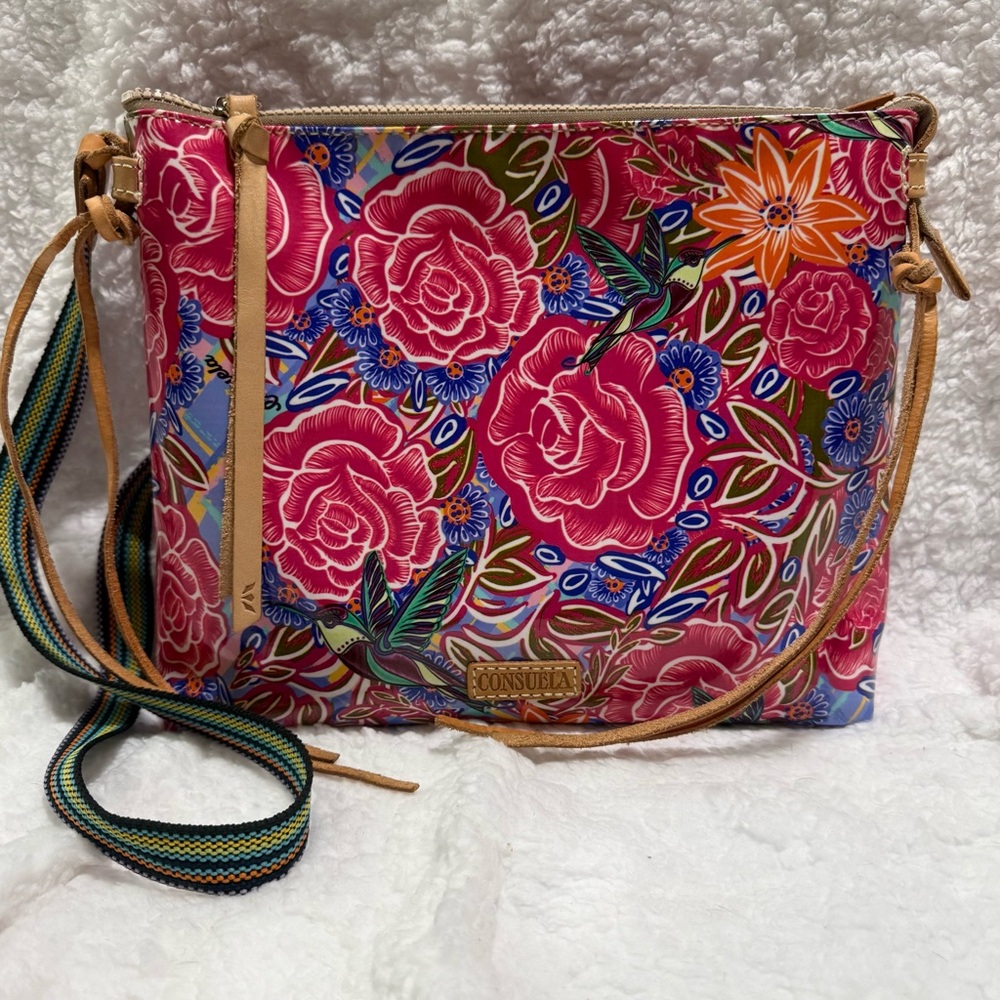 Consuela Pink Floral Crossbody with Multicolor Strap